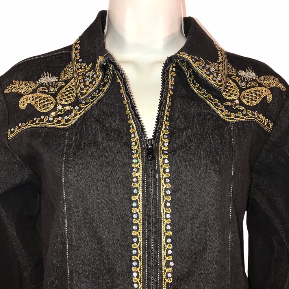 Victor Costa Embroidered Denim Jacket - Picture 4 of 13